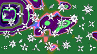 Düz Çiçek Elementleri Tasarımı. Sevimli çiçek raster deseni. Renkli Bahar Teması eskiz kalıbı. Yeşil ve nötr renkte çiçekler.