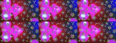 Mor ve kırmızı renkte çiçekler. Hediye ambalaj kağıdı, tebrik kartları, posterler ve pankart tasarımı. Raster düz çiçek çizim deseni.