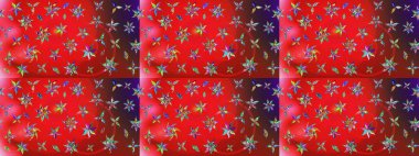 Eskiz arkaplan modeli. Raster illüstrasyonu. Kırmızı ve kahverengi renkte yaprakları olan yabani çiçekler. Suluboya, elle çizilmiş.