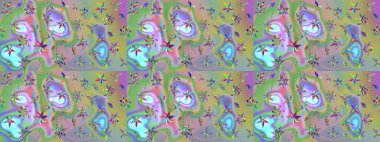 Düz Çiçek Elementleri Tasarım Raster illüstrasyonu. Çiçekli çiçek deseni, suluboya. Tarafsız ve yeşil renkli çiçekler. Renkli Bahar Teması çizim kalıbı.