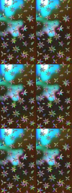 El çizimi Raster çizimi. Çizim çiçek deseni duvar kağıdı, web sitesi arka planı, ambalaj kağıdı, davetiye, broşür, afiş veya web sitesi için kullanılabilir. Parlak elementlerin.