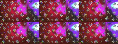 Kırmızı ve mor renkli Asya tekstili. Suluboya çiçekli çiçek deseni. Raster illüstrasyonu.