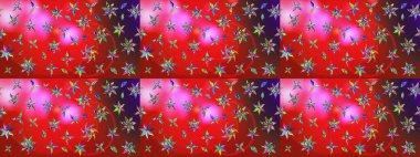 Düz Çiçek Elementleri Tasarımı. Renkli Bahar Teması eskiz kalıbı. Çiçek desenli çizim. Güzel kumaş deseni. Asya tekstil tarzında. Raster illüstrasyonu.