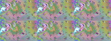 Soyut etnik raster çizim kalıbı. Arkaplan dokusu, duvar kağıdı, çiçek teması tarafsız ve yeşil renklerde. Kabile sanatı boho baskısı, klasik çiçek arkaplanı.