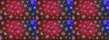 Asya tekstil tarzında. Raster illüstrasyonu. Çiçek desenli çizim. Raster illüstrasyonu. Kırmızı ve kahverengi renkte çiçekler.