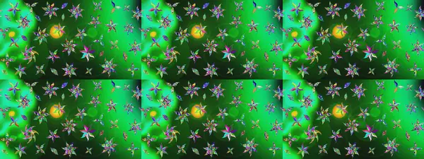 Çiçekli karalama şeklinde Raster çiçek deseni. Nazikçe, güzel çiçek arkaplanı. Yeşil ve gri renkte çiçekler.