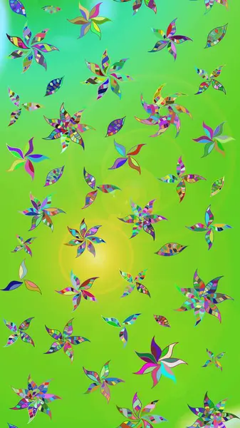 Raster. Yeşil ve sarı renkli güzel çiçekli çizim deseni, suluboya çiçek deseni, duvar kağıdı, kart veya kumaş için fayanslı..