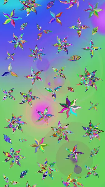 Küçük çiçekteki sevimli çiçek deseni. Yeşil ve mor renkte çiçekler.