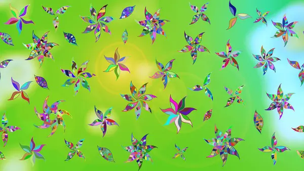 Yeşil ve mavi renklerde. Yeşil ve mavi renkli yeşil ve mavi papatya deseni. Raster illüstrasyonu.