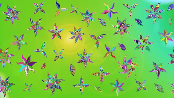 Raster. Yeşil ve sarı renkli güzel çiçekli çizim deseni, suluboya çiçek deseni, duvar kağıdı, kart veya kumaş için fayanslı..