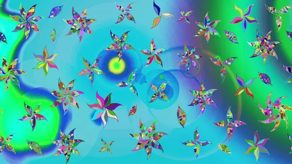 Suluboya çiçekli çiçek deseni. Raster illüstrasyonu. Mavi ve yeşil renkli güzel tekstil.