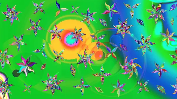 Yeşil ve mavi renkte güzel çiçekler, suluboya desenli, duvar kağıdı, kart ya da kumaş için fayanslı eskizler. Raster..