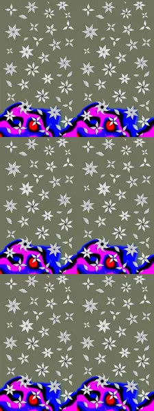 Raster deseni. Bahar çiçekli desen dallı, yeşil ve nötr renkler çiçekli siluet.