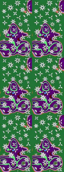 Taslak dekoratif arka plan, çiçek mandala. Çiçek. Yeşil ve mor renklerde. Raster illüstrasyonu.