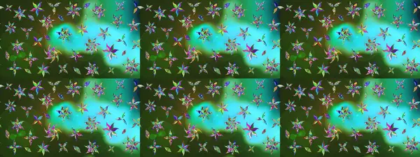 Sketch Colour Spring Theme eskiz kalıbı. Sevimli çiçek raster deseni. Düz Çiçek Elementleri Tasarımı. Yeşil ve mavi renkte çiçekler.