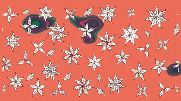 Düz Çiçek Elementleri Tasarımı. Süslü kumaş deseni. Renkli Bahar Teması eskiz kalıbı. Raster illüstrasyonunda çiçek deseni çizimi.