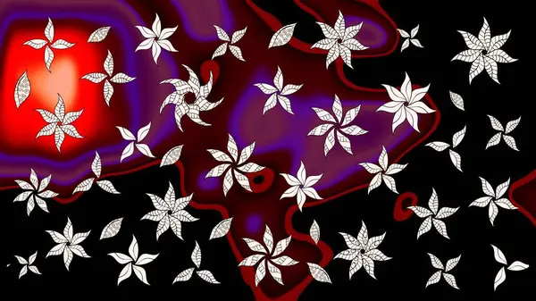 El çizimi. Raster illüstrasyonu. Çiçekli, yapraklı, çiçek desenli çizim..