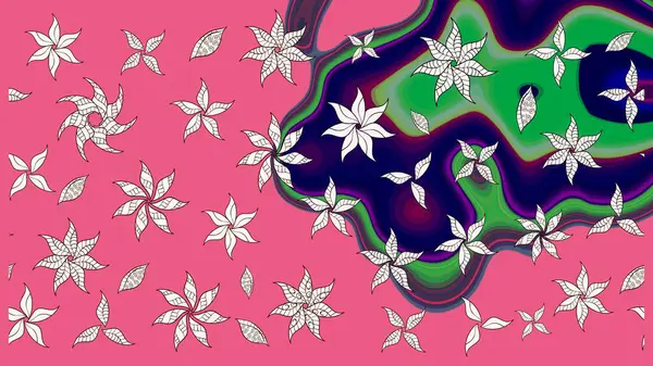 Küçük çiçekteki sevimli çiçek deseni. Varicolopink ve nötr raster çizimi. Birçok pembe ve nötr soyut çiçekli tropik çizim deseni.