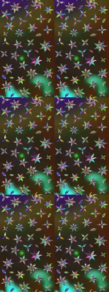 Kahverengi ve yeşil renkli şirin çiçek desenleri. Renkli Bahar Teması eskiz kalıbı. Düz Çiçek Elementleri Tasarımı. Raster Modaya uygun kumaş deseni.