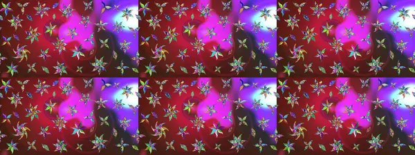 Kırmızı ve mor renkli Asya tekstili. Suluboya çiçekli çiçek deseni. Raster illüstrasyonu.