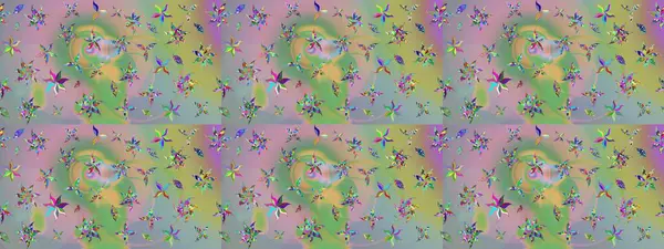 Düz Çiçek Elementleri Tasarım Raster illüstrasyonu. Renkli Bahar Teması eskiz kalıbı. Çiçek desenli eskiz. Tarafsız ve yeşil renkte çiçekler.