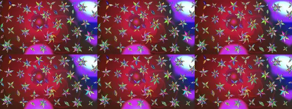 Raster illüstrasyonu. Kırmızı ve kahverengi renklere karalamalar çizilmiş çiçek deseni.