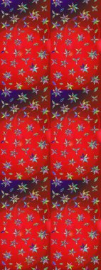 Raster - stok. Yapraklı çiçekler ve kırmızı ve kahverengi renkli papatya çiçekleri. Taslak arkaplan deseni.