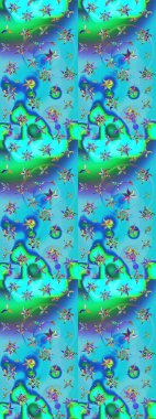 Çiçekli karalama şeklinde Raster çiçek deseni. Mavi ve yeşil renkli çiçekler. Yumuşak, bahar çiçekli arka plan.