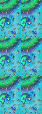 Çiçek kompozisyonu, el boyası, hassas şablon. Üst manzara, yumuşak stil. Mavi ve yeşil renkte manzaralı çiçek deseni. Sevgililer günü ve tebrik kartı konsepti için şık bir davet.