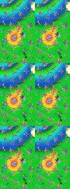 Tropik çiçekler. Gömlek, arka plan modelini çiz. Yeşil ve mavi renkte çiçekler.