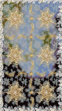 Gri renklerdeki altın elementler. Kusursuz raster arka plan. Çiçek deseni. Şık bir grafik desen. Duvar kâğıdı barok, İspanyol kumaşı.