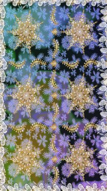 Altın karalama fantezi yapraklarından ve gri renkli çiçeklerden Raster soyut çiçek çelengi. El yapımı dekoratif çerçeve, albüm kapağı, tebrik kartı, klasik Art deco tarzı.