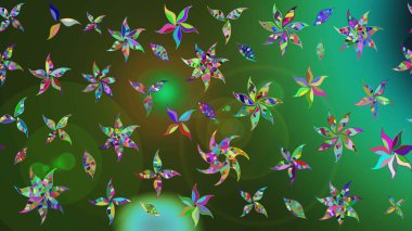 Vadinin yeşil ve mavi renkli çiçekleri. Çiçeksel çizim kalıbının çizimi.