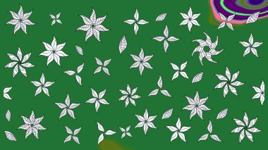 Robot resim. Şirin çiçek elementleri. Yeşil ve nötr renklerde çiçekler. Raster illüstrasyonu.