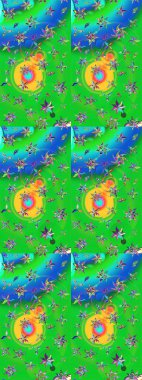 Yeşil ve mavi renkte çiçekler. Sevimli çiçek raster deseni. Düz Çiçek Elementleri Tasarımı. Renkli Yaz Teması çizim şablonu.