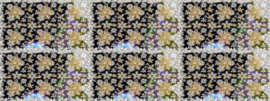 Çiçekli süslemeli, pürüzsüz bir desen. Gri renkli geleneksel Arapça dekor. Duvar kâğıdı için altın süslü bir illüstrasyon. Süslü dantel iz sürücü. Doğu tarzında vintage tasarım ögesi.