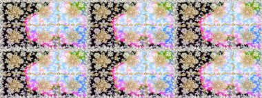 Şık bir grafik desen. Tarafsız renklerde altın elementler. Çiçek deseni. Duvar kâğıdı barok, İspanyol kumaşı. Kusursuz raster arkaplanı.