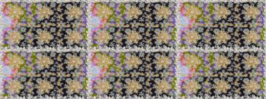 Kusursuz desenli oryantal süs. İslam tasarımı. Çiçek kiremitleri. Raster altın tekstil baskısı. Altın elementlerle gri renklerde altın desen.