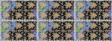 Damask kusursuz yinelenen arkaplan. Barok tarzında altın çiçekli süs. Gri renklerdeki altın element. Doku arkaplanı üzerine altın duvar kağıdı.