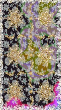 Gri renkli ve altın elementli geleneksel altın sarısı desen. Barok tarzında kusursuz bir doğulu süsü..