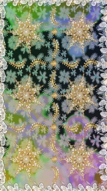 Barok tarzında duvar kağıdı tasarımı için kusursuz damaske deseni arkaplanı. Gri renkli ve altın elementli altın desenli. Süslü raster dekorasyonu.