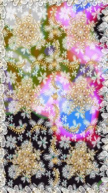 Barok tarzında altın çiçekli süs. Altın çiçekli, pürüzsüz desen. Damask arkaplanı. Tarafsız renklerdeki altın element.