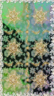 Doğu tarzında klasik tasarım öğesi. Çiçekli süslemeli, pürüzsüz bir desen. Gri renkli geleneksel Arapça dekor. Duvar kâğıdı için altın süslü bir illüstrasyon. Süslü dantel iz sürücü.