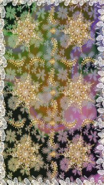 Doğu tarzı arabesk tarzında altın elementler. Raster altın pürüzsüz desen. Gri renklerde kusursuz desen. Kusursuz altın desenli bukleler..