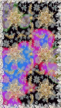 Barok tarzında duvar kağıdı tasarımı için kusursuz damaske deseni arkaplanı. Süslü raster dekorasyonu. Altın elementlerle gri renklerde altın desen.