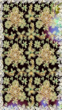 Siyah renklerdeki altın elementler. Geleneksel klasik raster altın pürüzsüz desen. Barok tarzında kusursuz bir doğulu süsü..