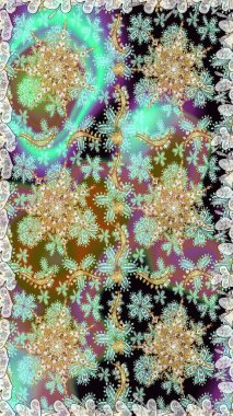 Çiçek kiremitleri. Raster altın tekstil baskısı. İslam tasarımı. Kusursuz desenli oryantal süs. Altın elementlerle nötr renklerde altın desen.