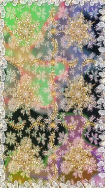 Tarafsız renklerde altın element. Altın çiçekli, pürüzsüz desen. Barok tarzında altın çiçekli süs. Damask arkaplanı.