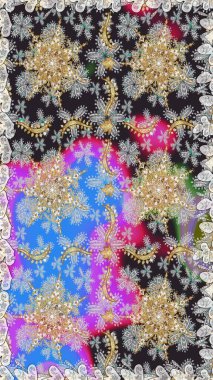 Tekrarlayan elementlerle soyut arkaplan oluşturun. Kusursuz damaske klasik altın desen. Gri renkler ve altın elementler üzerinde altın pürüzsüz desen. Raster illüstrasyonu.