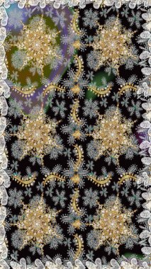 Geleneksel oryantasyon süsü. Gri renklerde, altın elementlerle kusursuz desen. Kusursuz klasik raster altın desenli. Klasik vintage arkaplan.